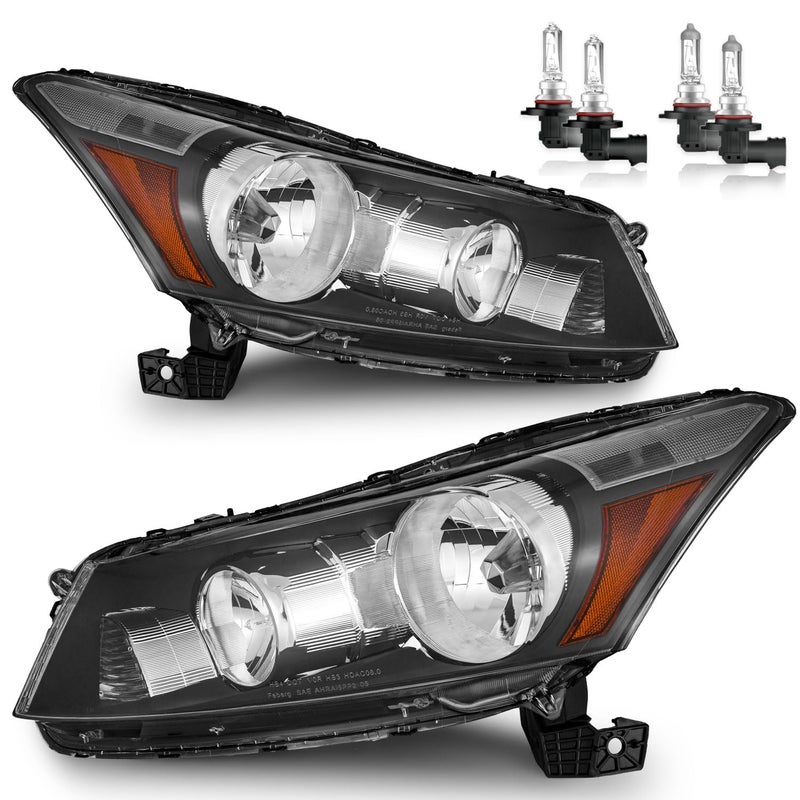 ROADEAL Headlights WBulbs for 20082012 Honda Accord 4Dr Halogen Headlamp Replacement Driver  Passenger Side NOT fit coupe or Crosstour models